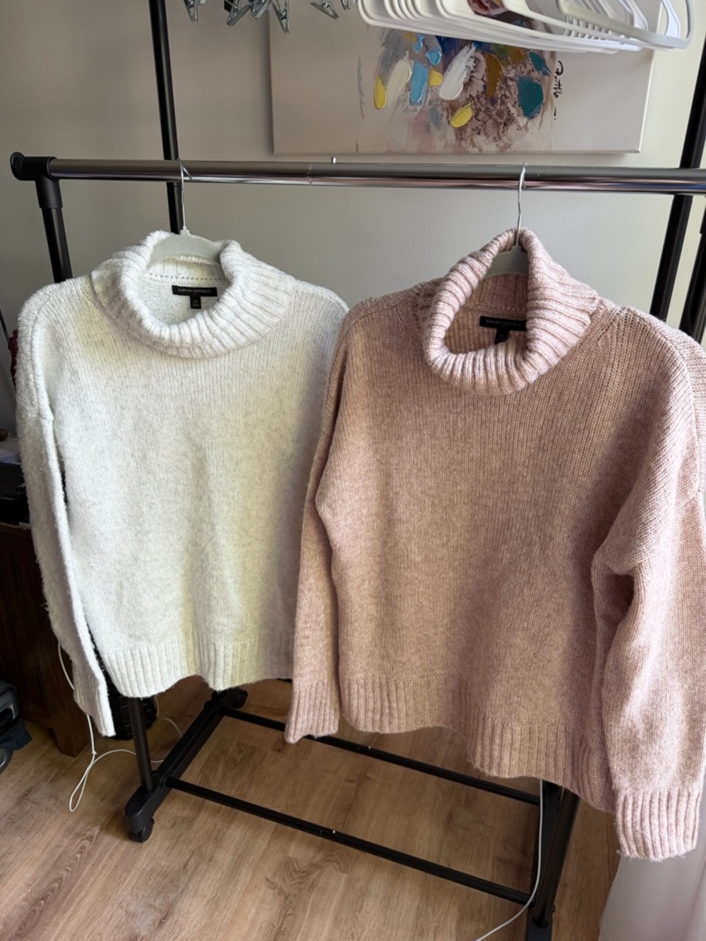 Banana Republic Turtleneck Sweaters - White & Dusty Pink
